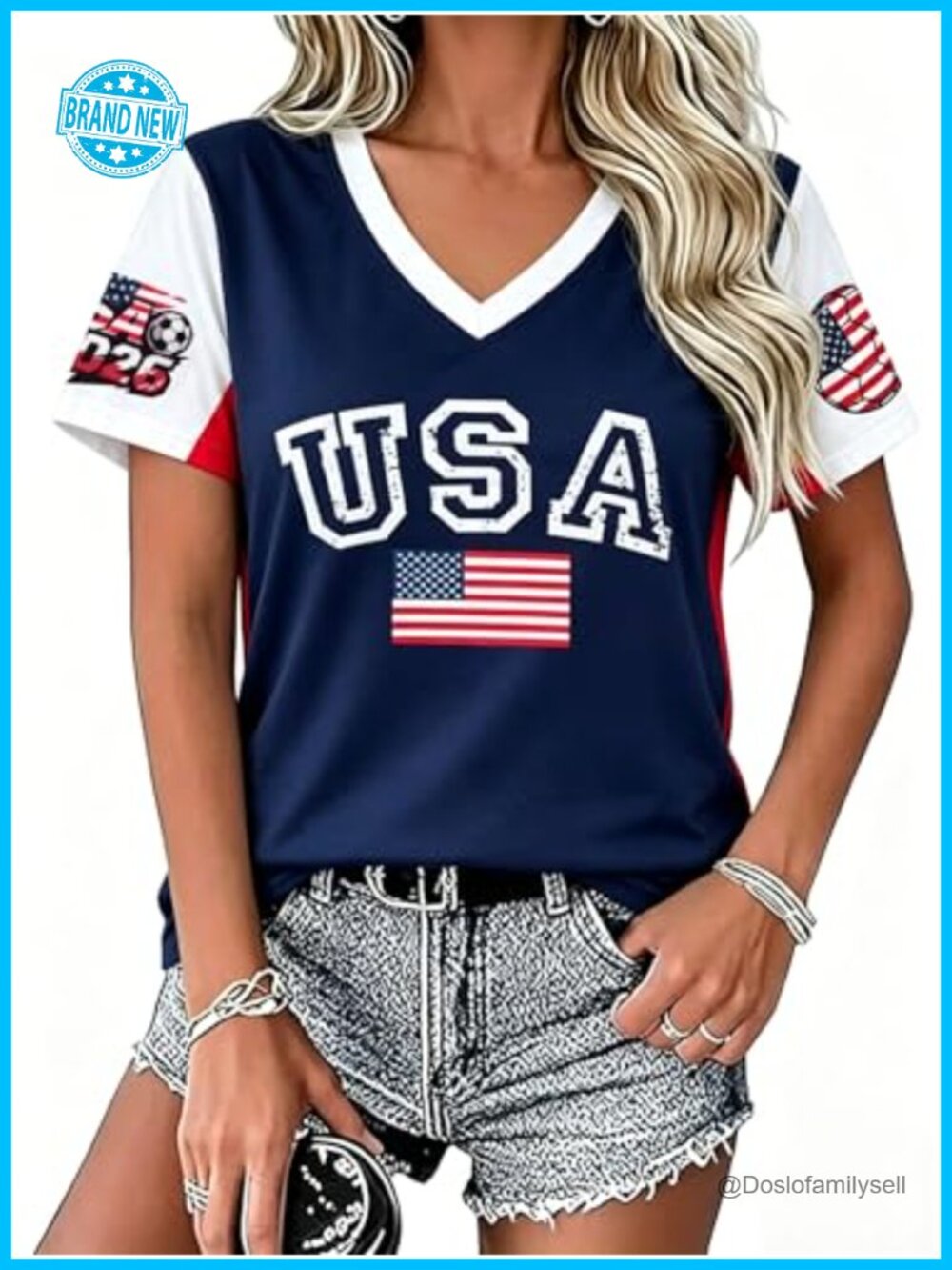 Women's V Neck Soccer Graphic T-Shirt Short Sleeve